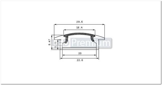 картинка Светодиодный профиль (LED), Профиль с экраном ALU-Wide-F-H8-2000 Anod+frost [29.6x8.47mm]