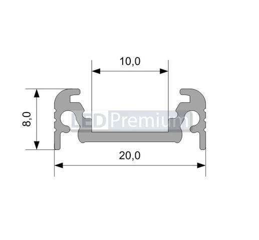 картинка Светодиодный профиль (LED), Алюминиевый профиль TOP-Surface-2000-Anod [20x8mm]