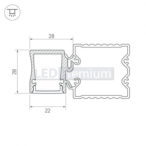 картинка Светодиодный профиль (LED), Профиль с экраном ALU-Base-WH28-2000 Anod+frost [22.5x28mm]