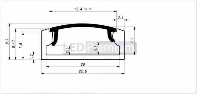 картинка Светодиодный профиль (LED), Профиль с экраном ALU-Wide-H8-2000 Anod+frost [22.6x8.47mm]