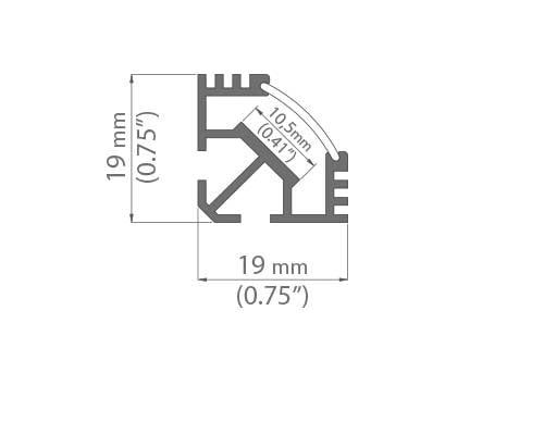 картинка Светодиодный профиль (LED), Алюминиевый профиль T45-2000 (CT) [19x19mm]