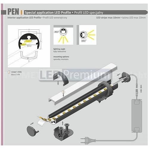 картинка Светодиодный профиль (LED), Алюминиевый профильTOP-PEN-I-2000-Anod (K10) [13x10mm]