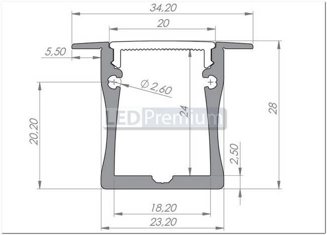 картинка Светодиодный профиль (LED), Профиль с экраном ALU-Wide-F-H28-2000 Anod+frost [34.2x27,7mm]