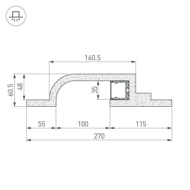 Светодиодный профиль (LED), Гипсокартонный модуль ARL-BAY-ROUND-35-2000 (ГКЛ 12.5мм)