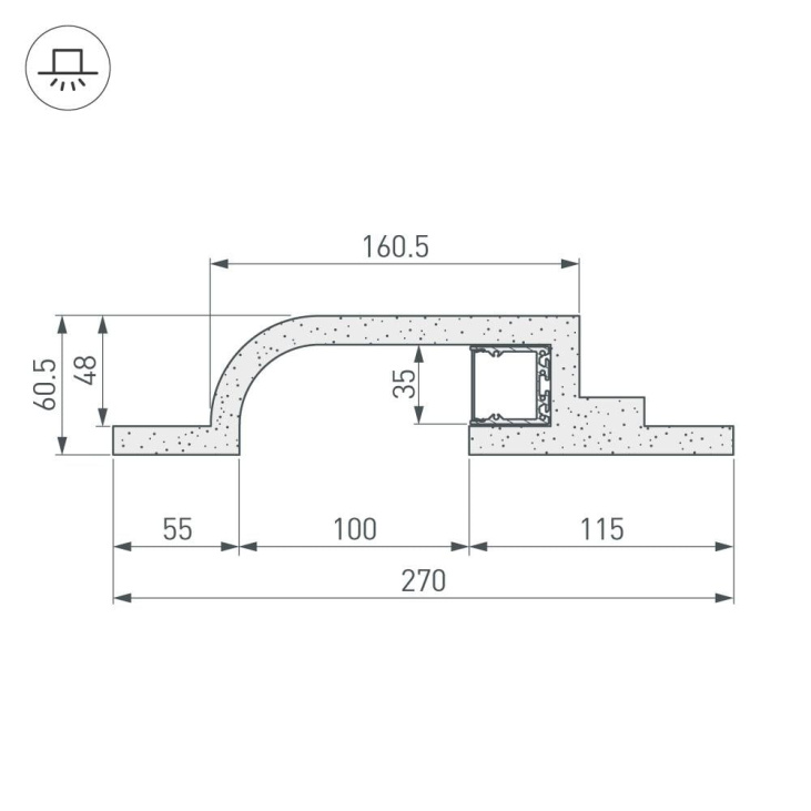 картинка Светодиодный профиль (LED), Гипсокартонный модуль ARL-BAY-ROUND-35-2000 (ГКЛ 12.5мм)
